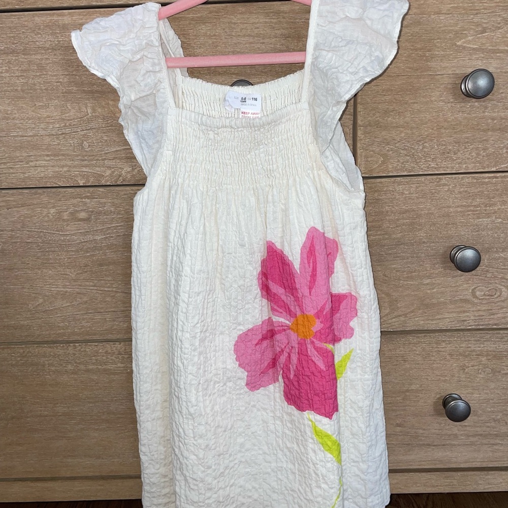 Floral White and Pink Kids Dress